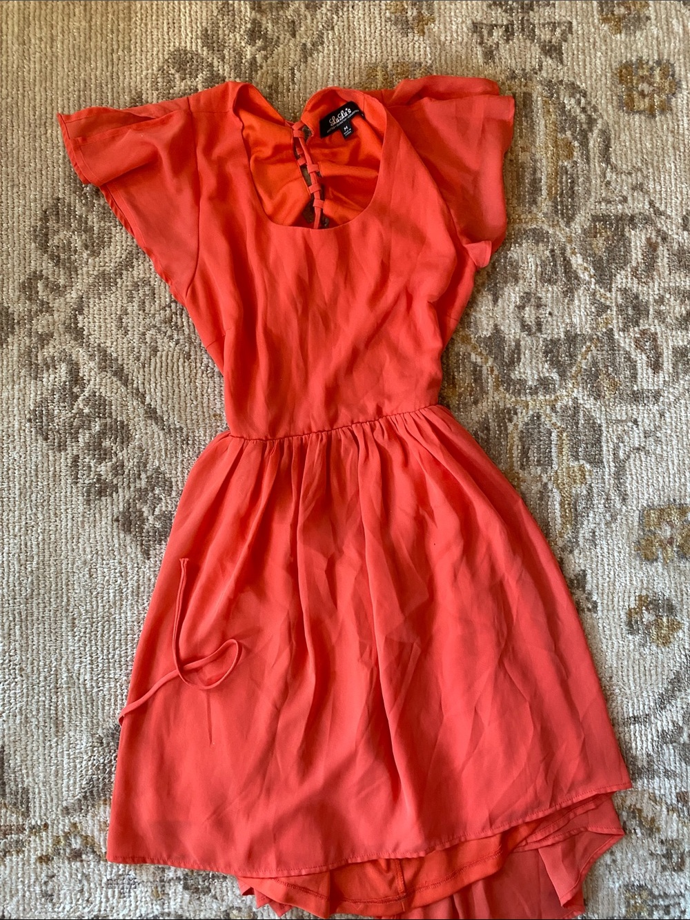 Lulu's Coral Flutter Sleeve Fit & Flare Dress